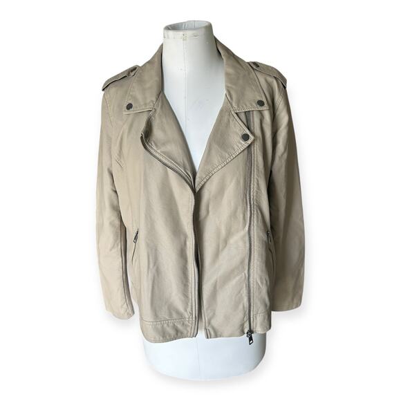 NEW Style & Co Women's Faux Leather Moto Jacket Beige Off White size M Edgy - Picture 3 of 11